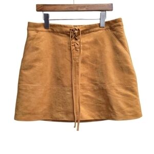 LC Lauren Conrad Faux Suede Tan Lace-Up Mini Skirt Size 12